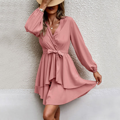 Damen Wickelkleid Längsärmelig Eleganter Taillengürtel Norvielle
