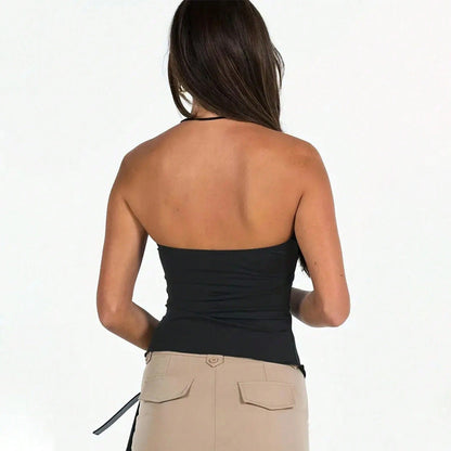 Damen mit Rüschen und Bindeband Asymmetrisch