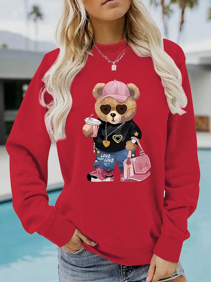 Damen Sweatshirt Cartoon Bär Motiv Weiß