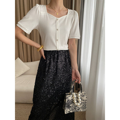 Damen Oberteil Elegantes Design Feine Knöpfe Norvielle