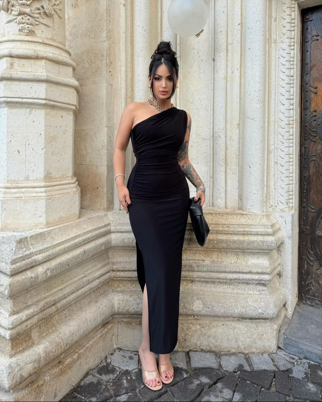 Damen Wickelkleid Asymmetrisch Hohem Schlitz Norvielle