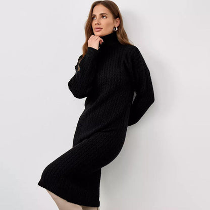 Damen Strickpullover Hochkragen Kabelmuster