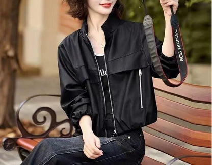 Damen Lederjacke Mit Hochem Kragen