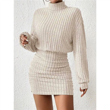 Damen Strickkleid Rollkragen Ärmel Norvielle