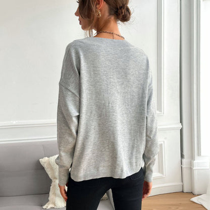 Damen Pullover V-Ausschnitt Sternenmuster Lässig Norvielle