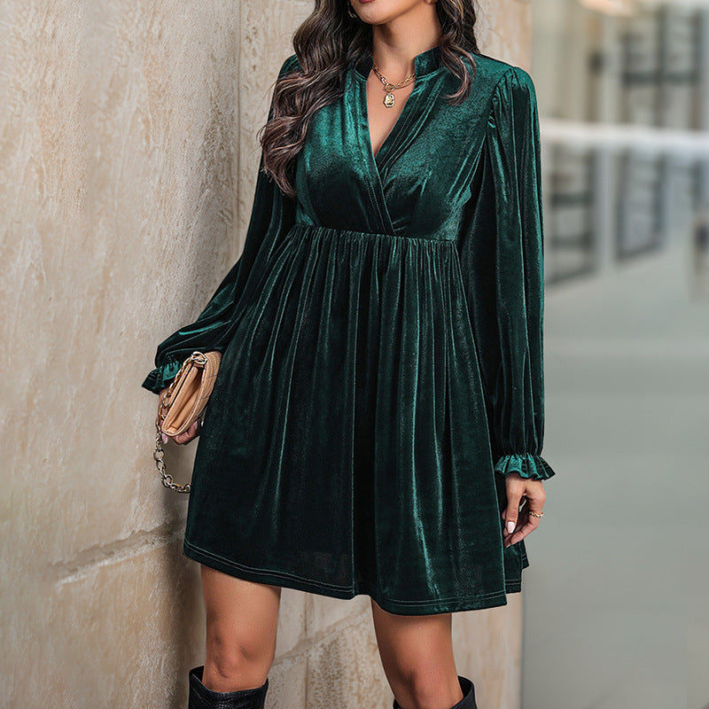 Damen Wickelkleid Samt Langarm