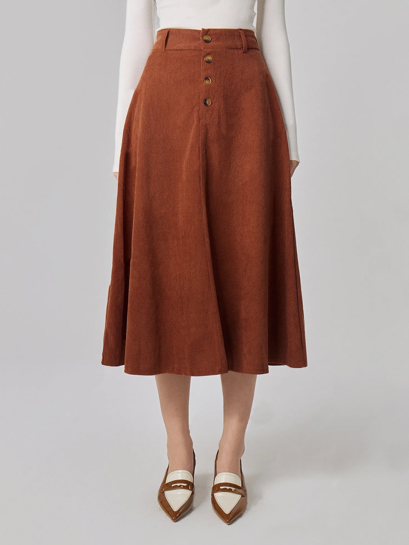Damen A-Linie Rock Midi Elegant Knöpfe