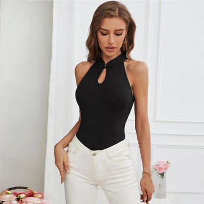 Damen Tanktop Figurbetontes Oberteil mit V-Ausschnitt und modischen