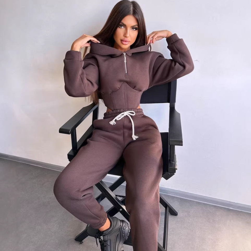 Damen Sportoutfit Cropped Jacke Jogginghose