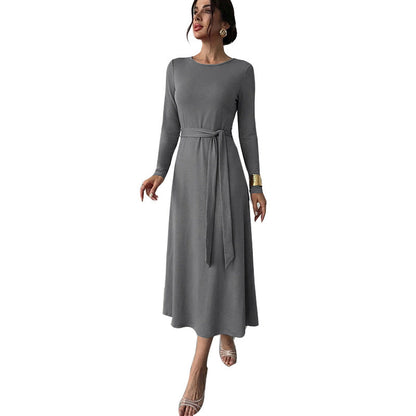 Damen Midikleid Tailliert Langer Arm Elegant