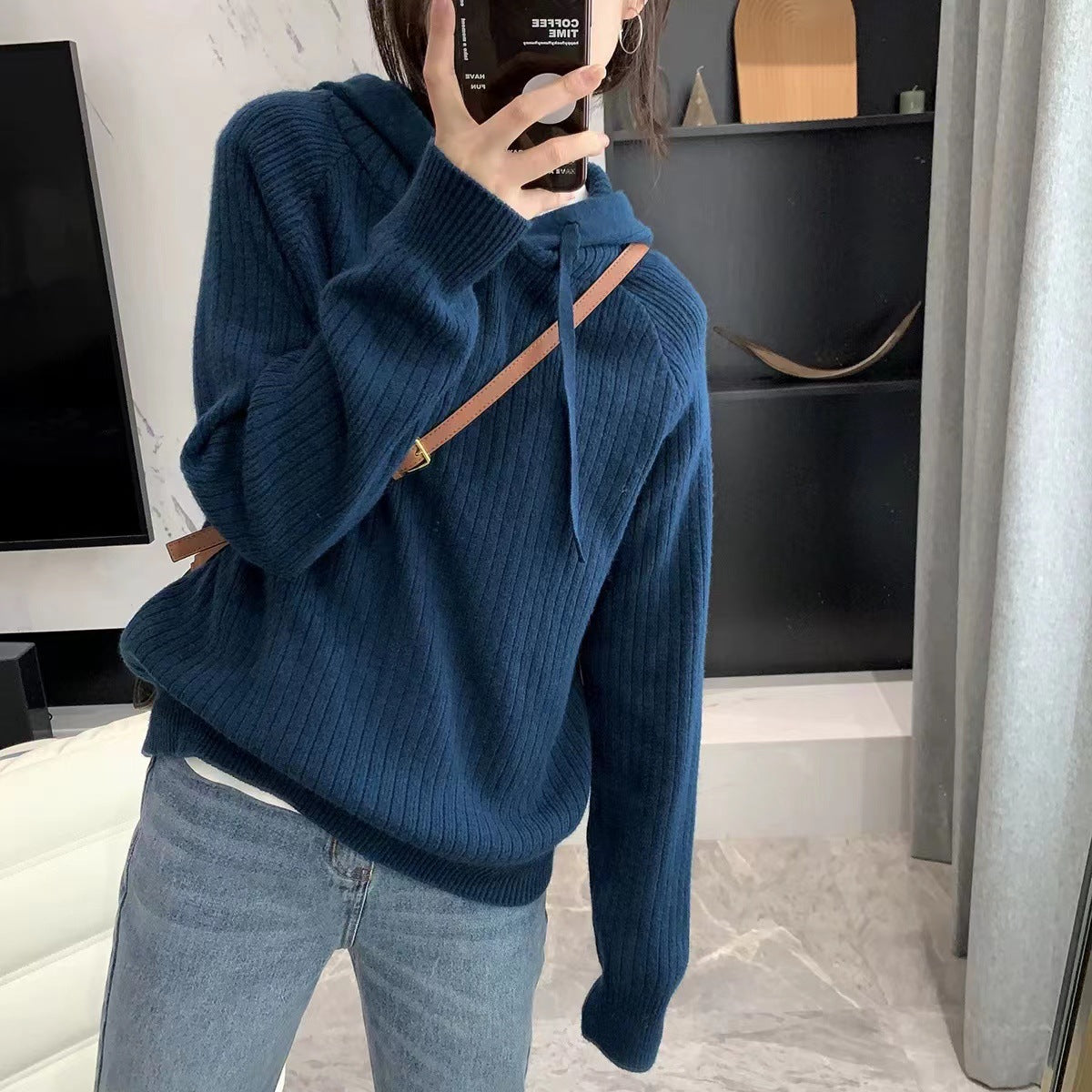 Damen Kapuzenpullover Rippstruktur Lässiger Schnitt Norvielle