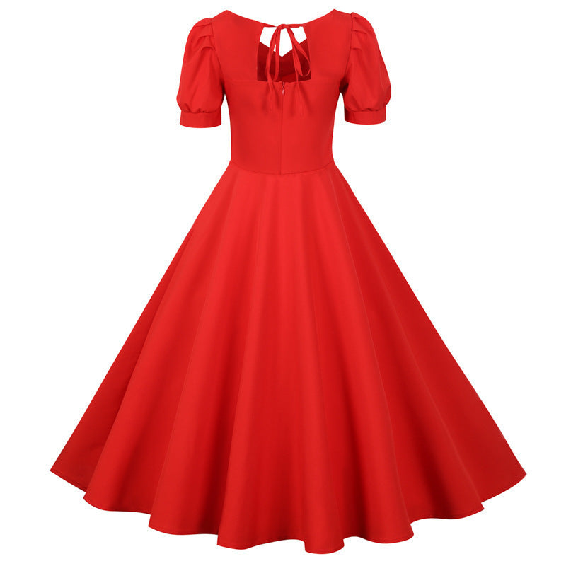 Damen A-Linien Kleid Puffärmel Romantischer Rückenausschnitt