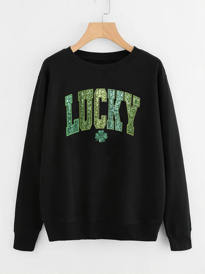 Damen Sweatshirt Glitzernd Kleeblattmotiv Norvielle