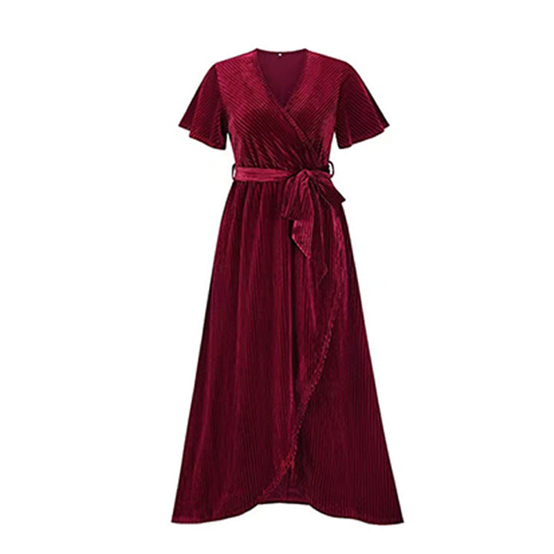 Damen Maxikleid Wickeldesign Taillengürtel Norvielle