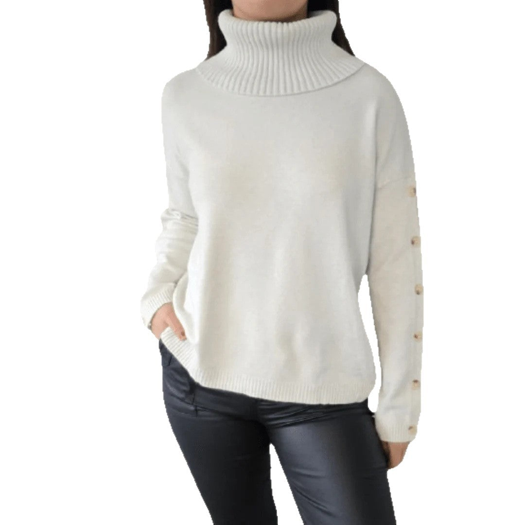 Damen Pullover Rollkragen Dekorativer Knopf Norvielle