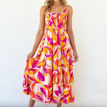 Damen Maxikleid Boho Blumenmuster Elastisch Bunt - Norvielle