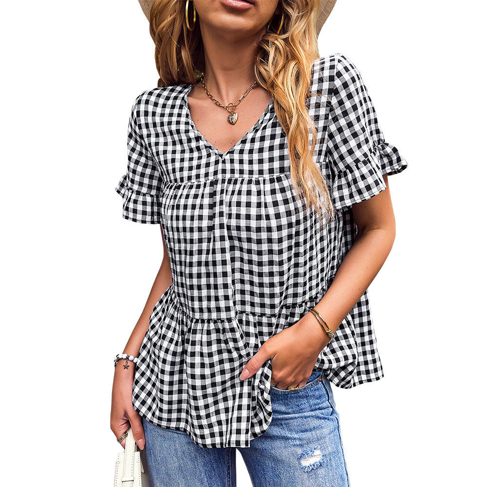 Damen Bluse V-Ausschnitt Rüschenärmel Norvielle
