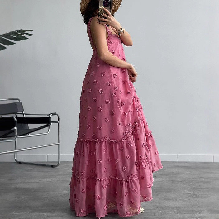 Damen Sommerkleid Bodenlang Floralmuster Rüschendetails Norvielle