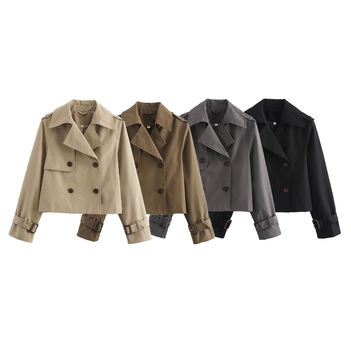 Damen Übergangsjacke Cropped Modell Breiter Kragen Beige - Norvielle