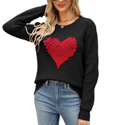Damen Strickpullover Herz-Applikation Norvielle