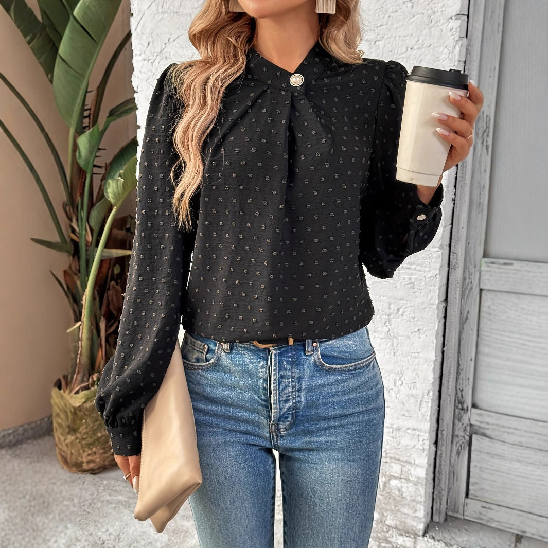 Damen Bluse Rüschendetails Edelknöpfe Norvielle