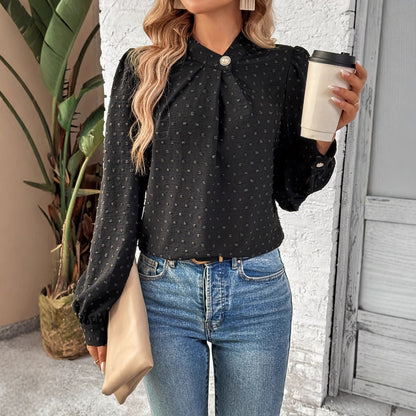 Damen Bluse Rüschendetails Edelknöpfe Norvielle