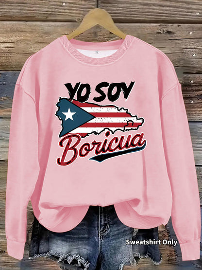 Damen Sweatshirt Puerto Rico Design Baumwolle Lässig Grau