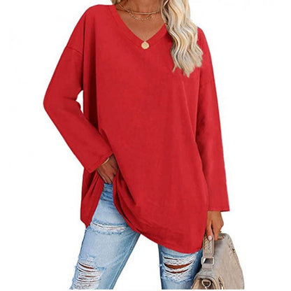 Damen Sweatshirt V-Ausschnitt Langärmlig Asymmetrisch Grau