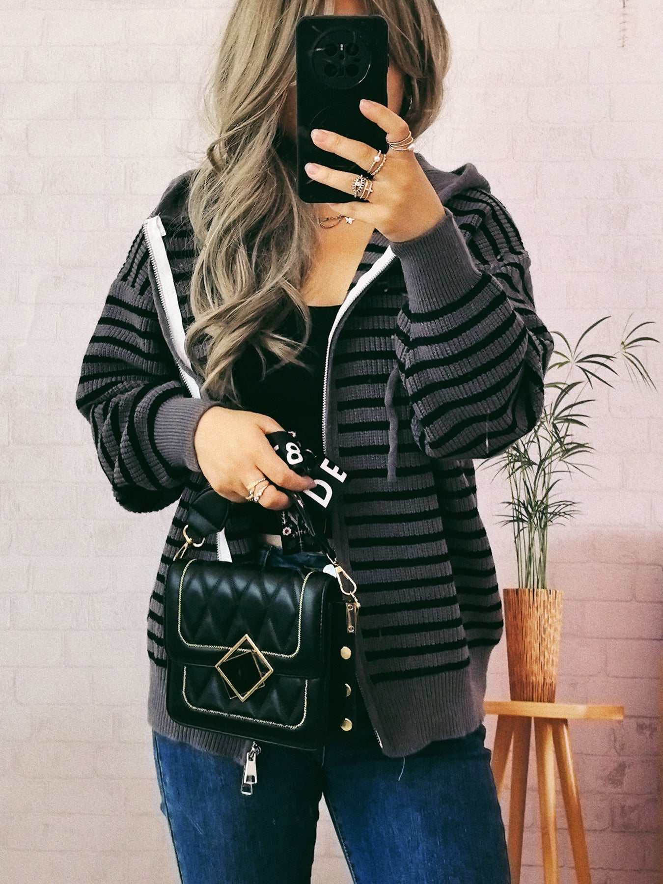Damen Hoodie Gestreift mit Taschen Bequem Norvielle