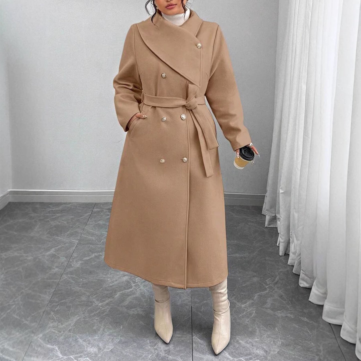 Damen Wollmantel Eleganter Doppelknopf