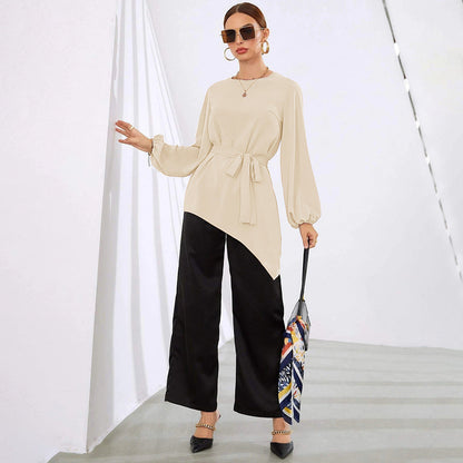 Damen Asymmetrisches Blusenhemd mit Taillengürtel