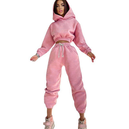 Damen Sportliches Loungewear-Set Sweatstoff Kapuze Elastisch
