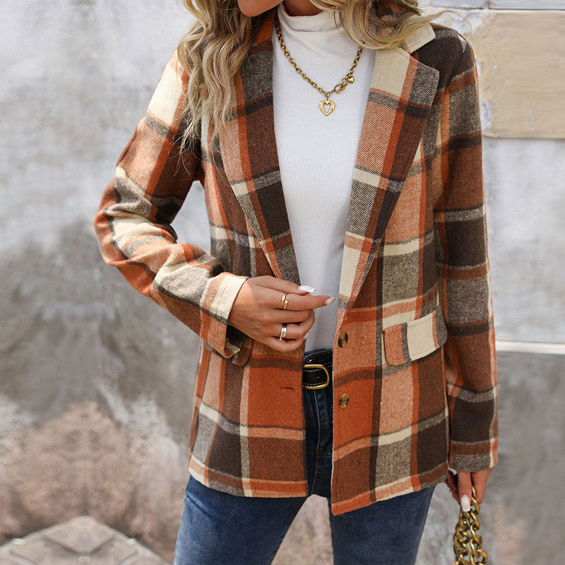 Damen Kariertes Blazer-Jackett Norvielle Hochwertiger Stoff