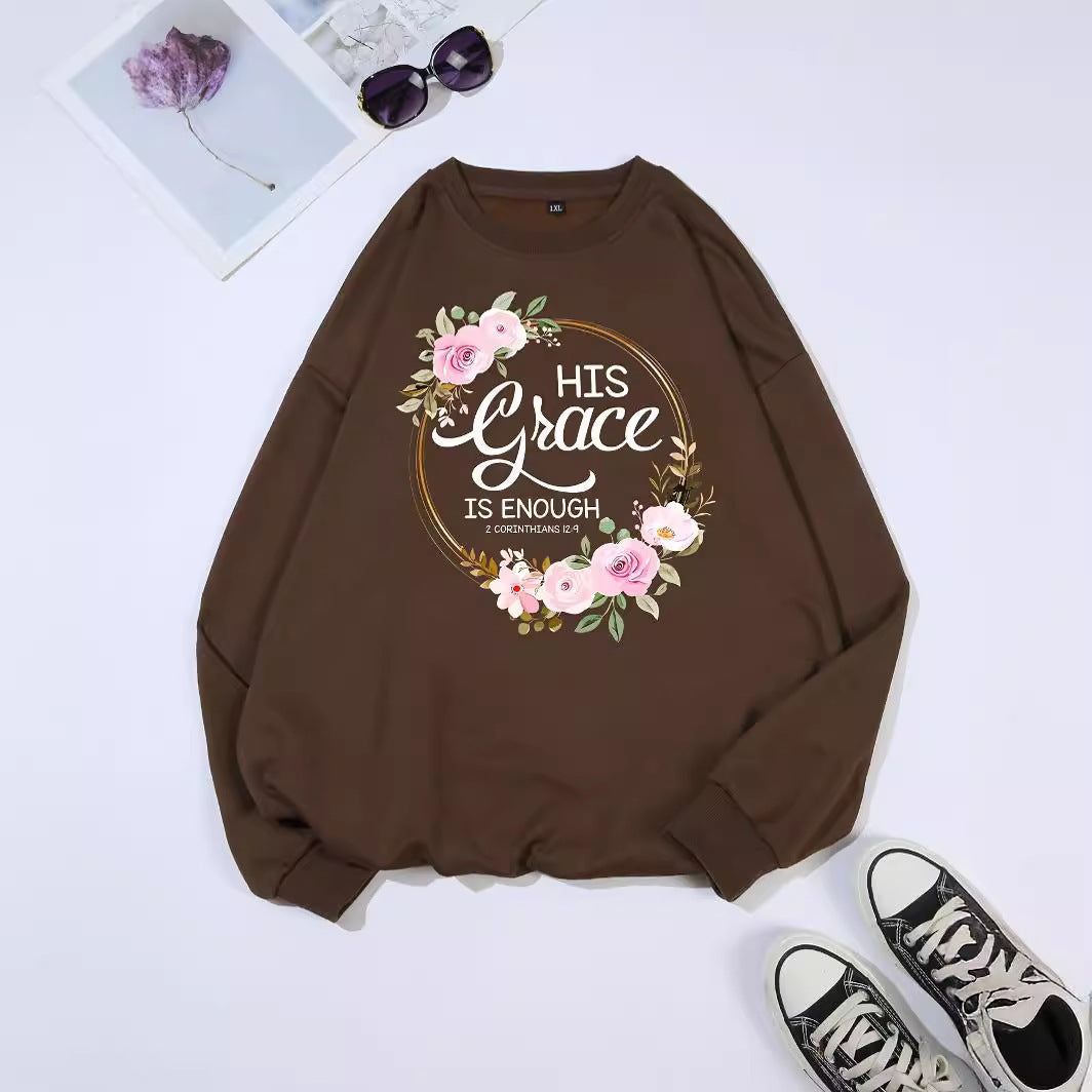 Damen Sweatshirt Florales Design Motivierender Schriftzug