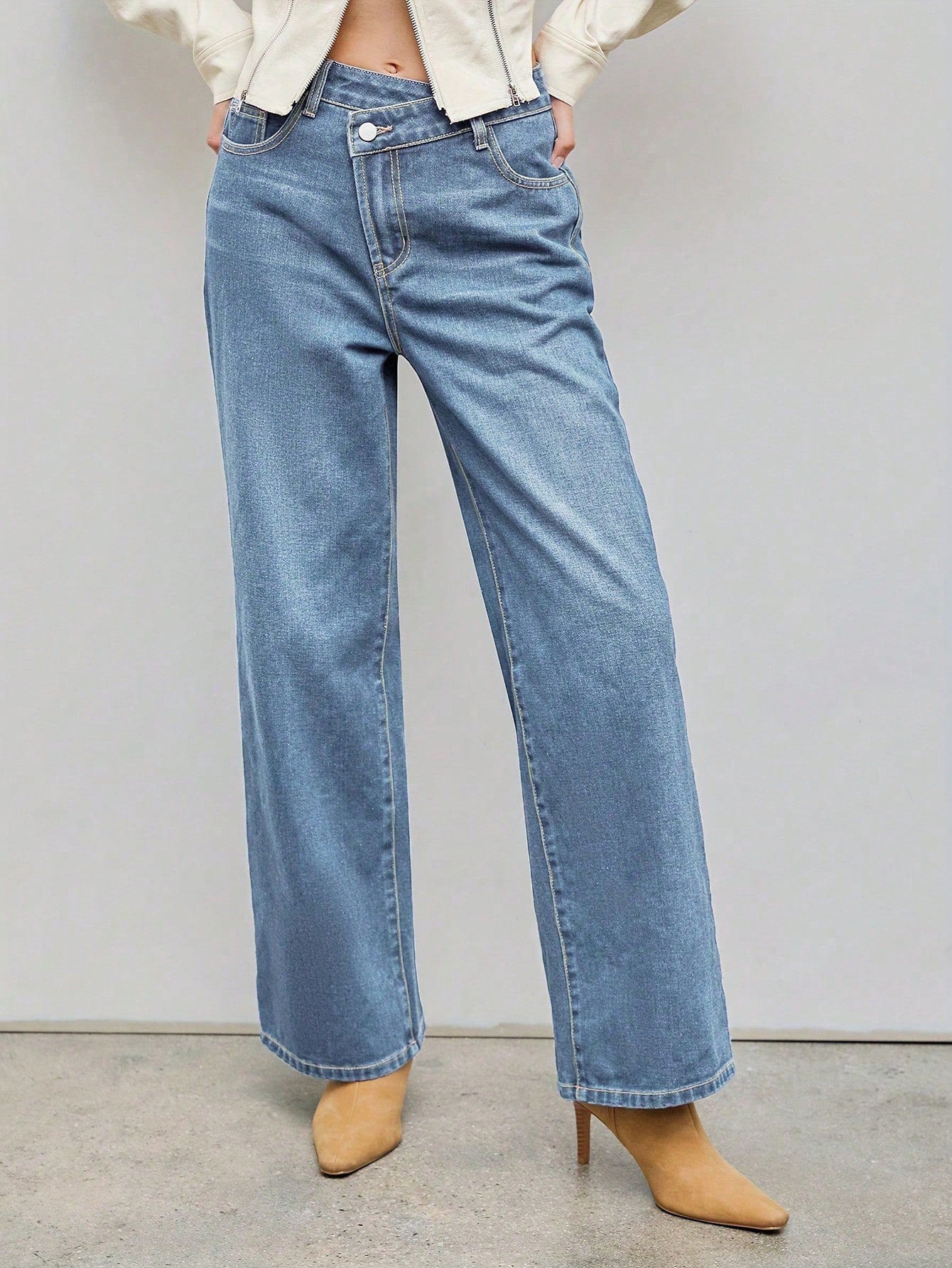 Damen Wide-Leg Jeans Gerader Schnitt Modern