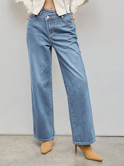 Damen Wide-Leg Jeans Gerader Schnitt Modern
