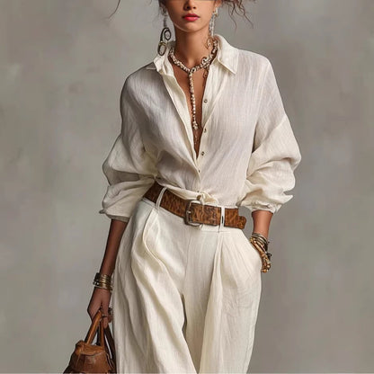 Damen Bluse Leichter Stoff Bindegürtel Locker Norvielle