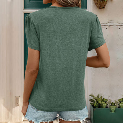 Damen T-Shirt V-Ausschnitt Puffärmel Norvielle
