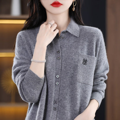 Damen Strickbluse Elegantes Design Knopfdetails Norvielle