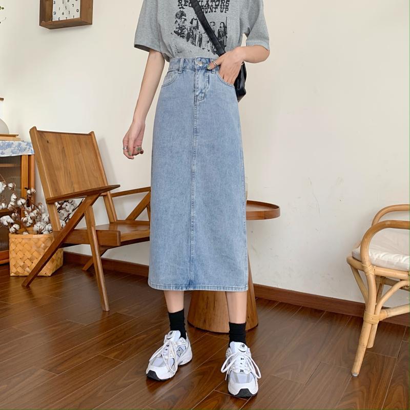 Damen Denim-Rock Lang mit Schlitz