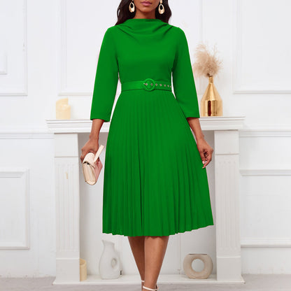 Damen Midikleid Plissee Tailliert Norvielle