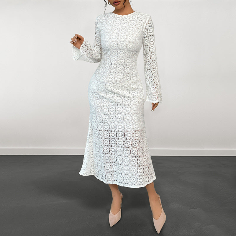 Damen Spitzenkleid V-Ausschnitt Voluminöse Ärmel