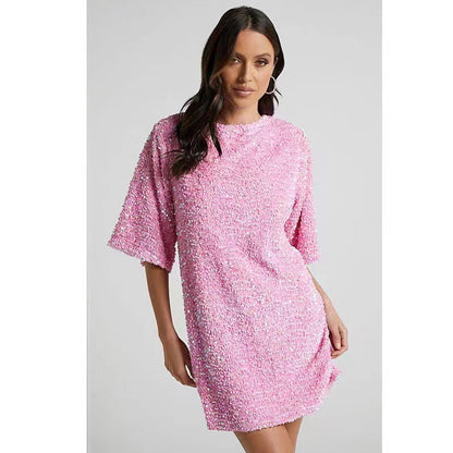 Damen Minikleid Pailletten Weite Ärmel Norvielle