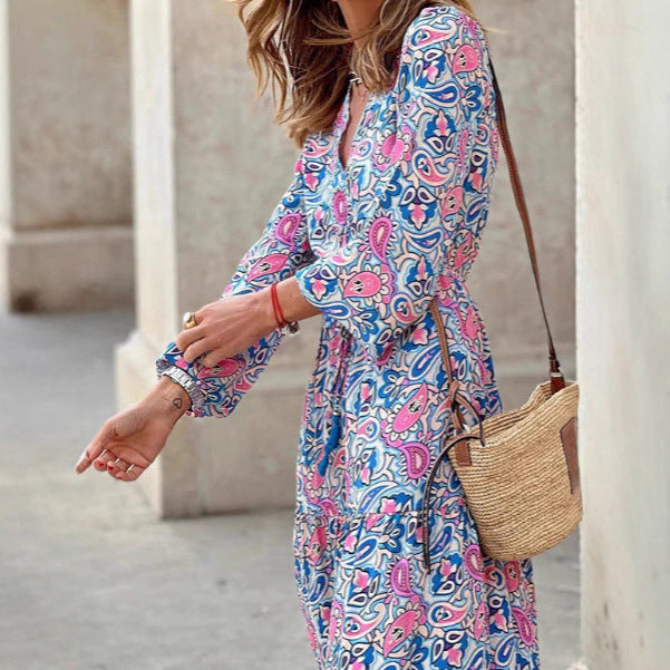 Damen Maxi-Kleid Florales Muster V-Ausschnitt