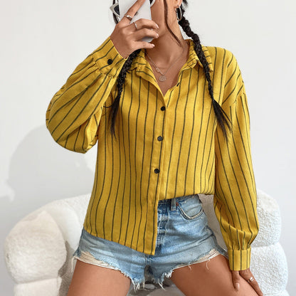Damen Hemdbluse Streifen Leichter Stoff Bequem Weiß