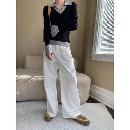 Damen Longsleeve Figurbetont Mit Elegantem Kragen Norvielle