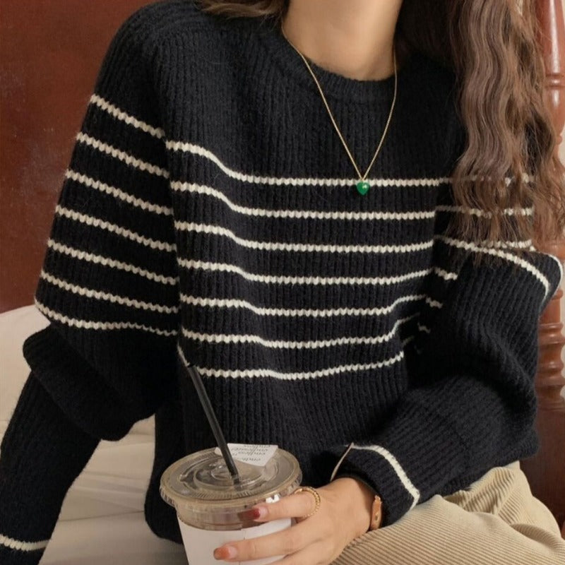 Damen Grobstrickpullover Gestreift Lässig Norvielle