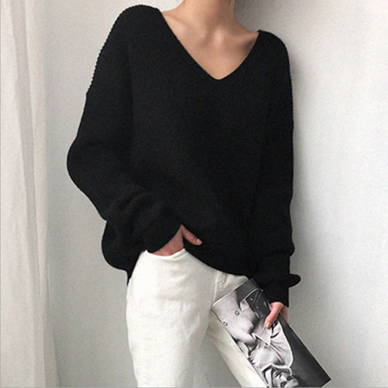 Damen Pullover V-Ausschnitt Strukturierter Look Breite Ärmel Norvielle