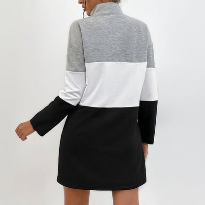 Damen Sport-Sweatkleid Halbhoch Geschlossener Kragen Farbblock-Design