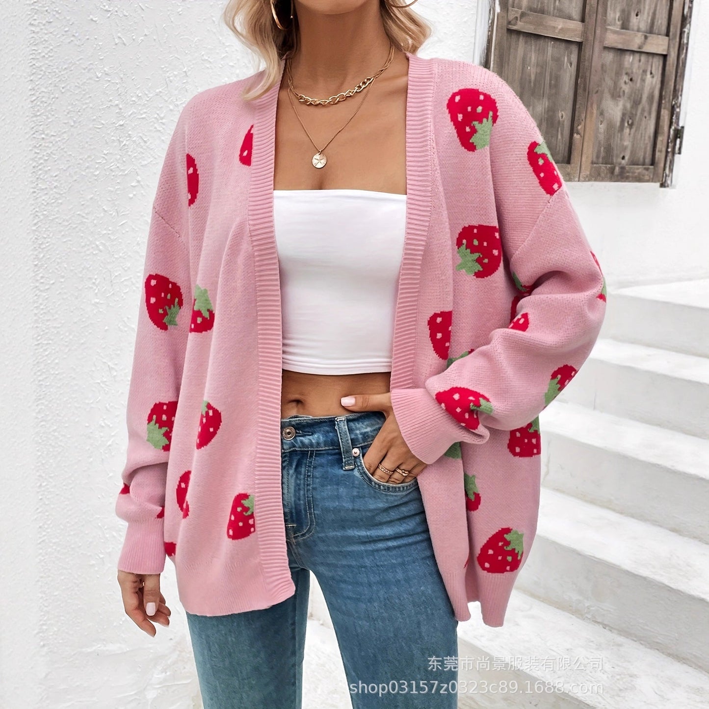 Damen Strickjacke Erdbeer-Muster Norvielle - Norvielle